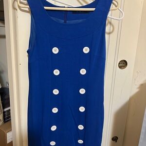 60’s Vintage TCEC Blue Tank Dress with White Buttons